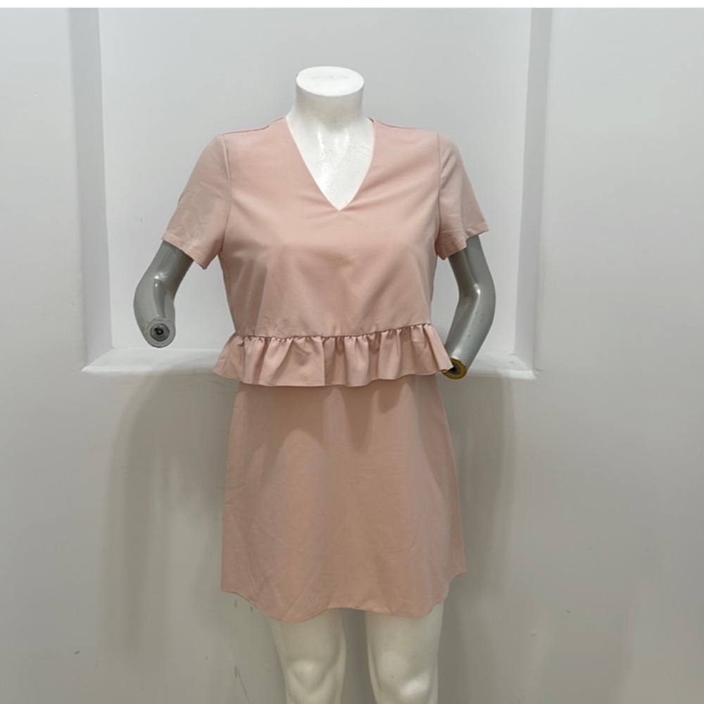 ASOS Blush Pink V-Neck Mini Dress with Waist Ruffle NWOT